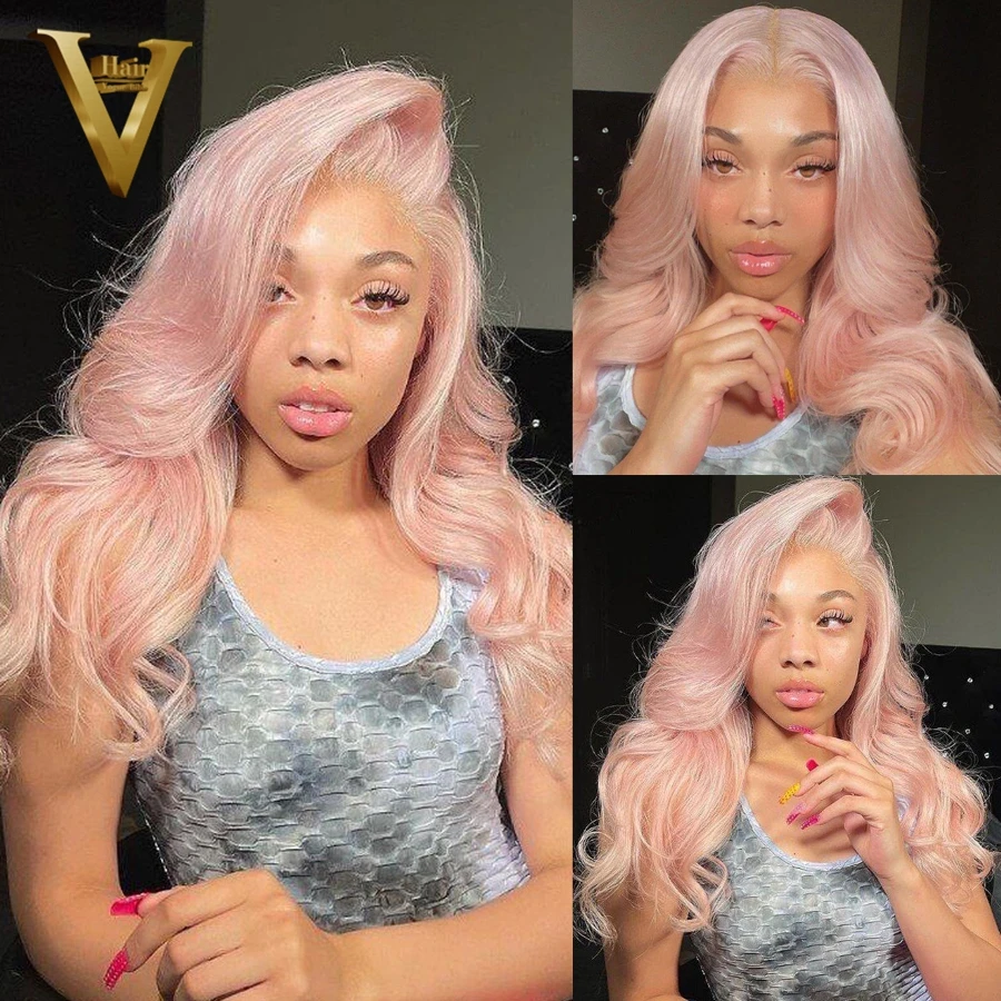 

Pink Colored Body Wave Wig 13x4 Transparent Lace Frontal Wigs Brazilian Remy Human Hair With Baby Hairline For Women Preplucked