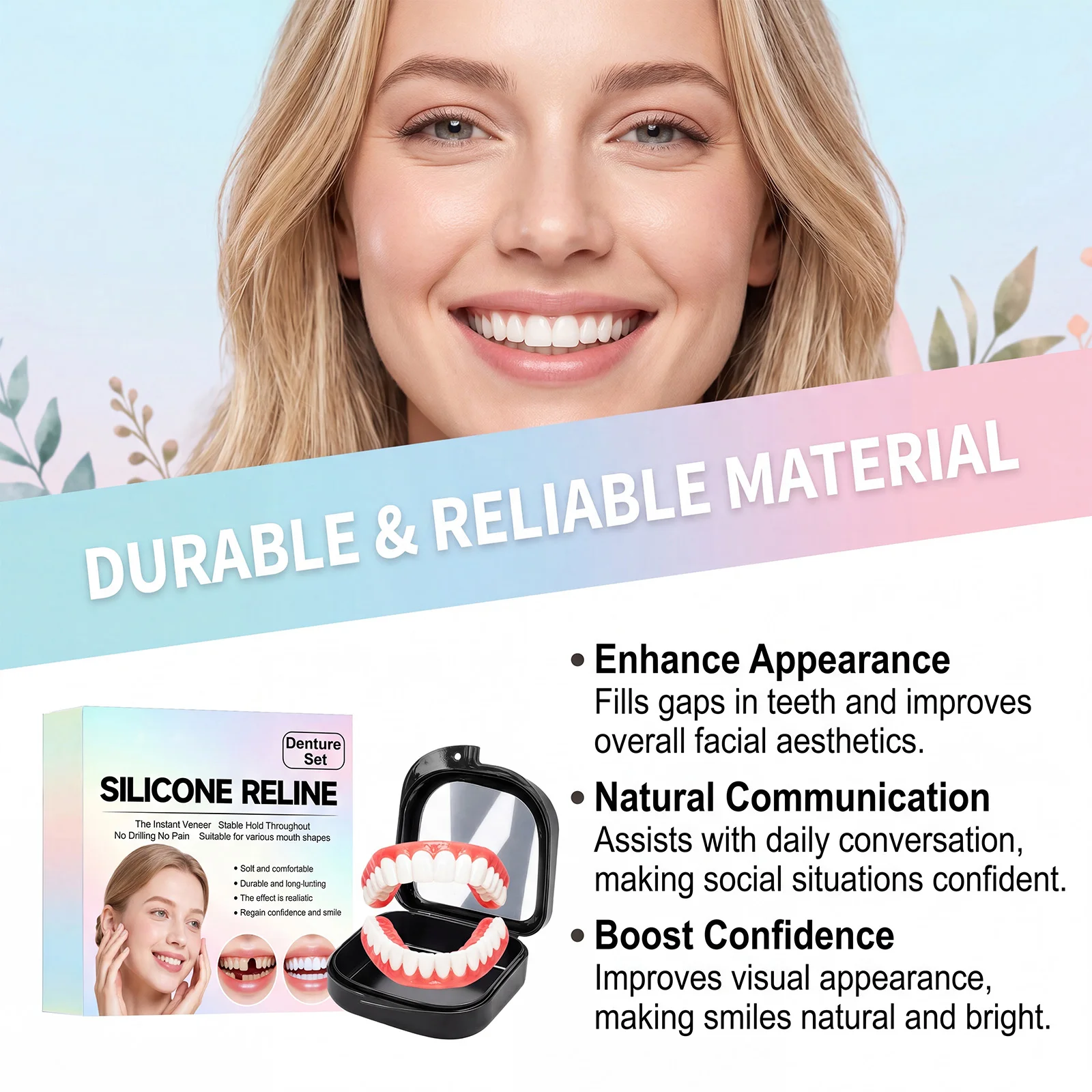 Comfortable Denture Kit - Exceptionally Secure,Flawlessly Natural Fit with Effortless Daily Wear for Confident Smile Enhancement