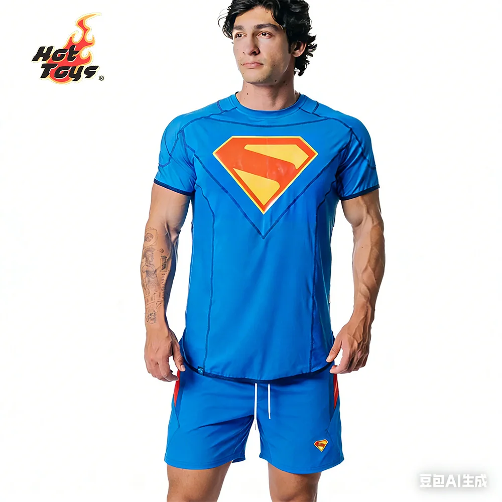 

Новая летняя футболка с изображением Супермена, ограниченная серия, мужские шорты для фитнеса, бега, большой дышащий быстросохнущий спортивный костюм