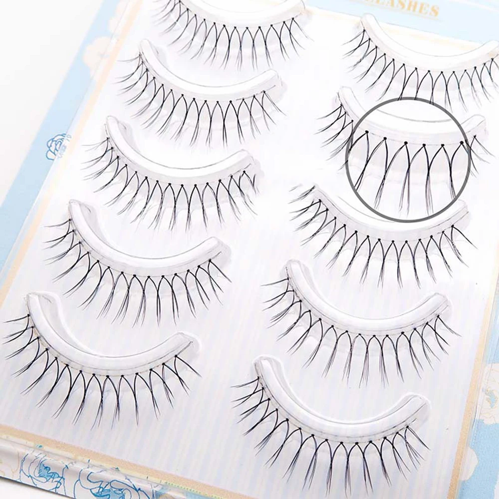 5/10 Pairs Korean False Eyelashes Thin Transparent Stem Eyelash Natural U-shaped Handmade Lashes Fake Eyelashes Makeup Tools