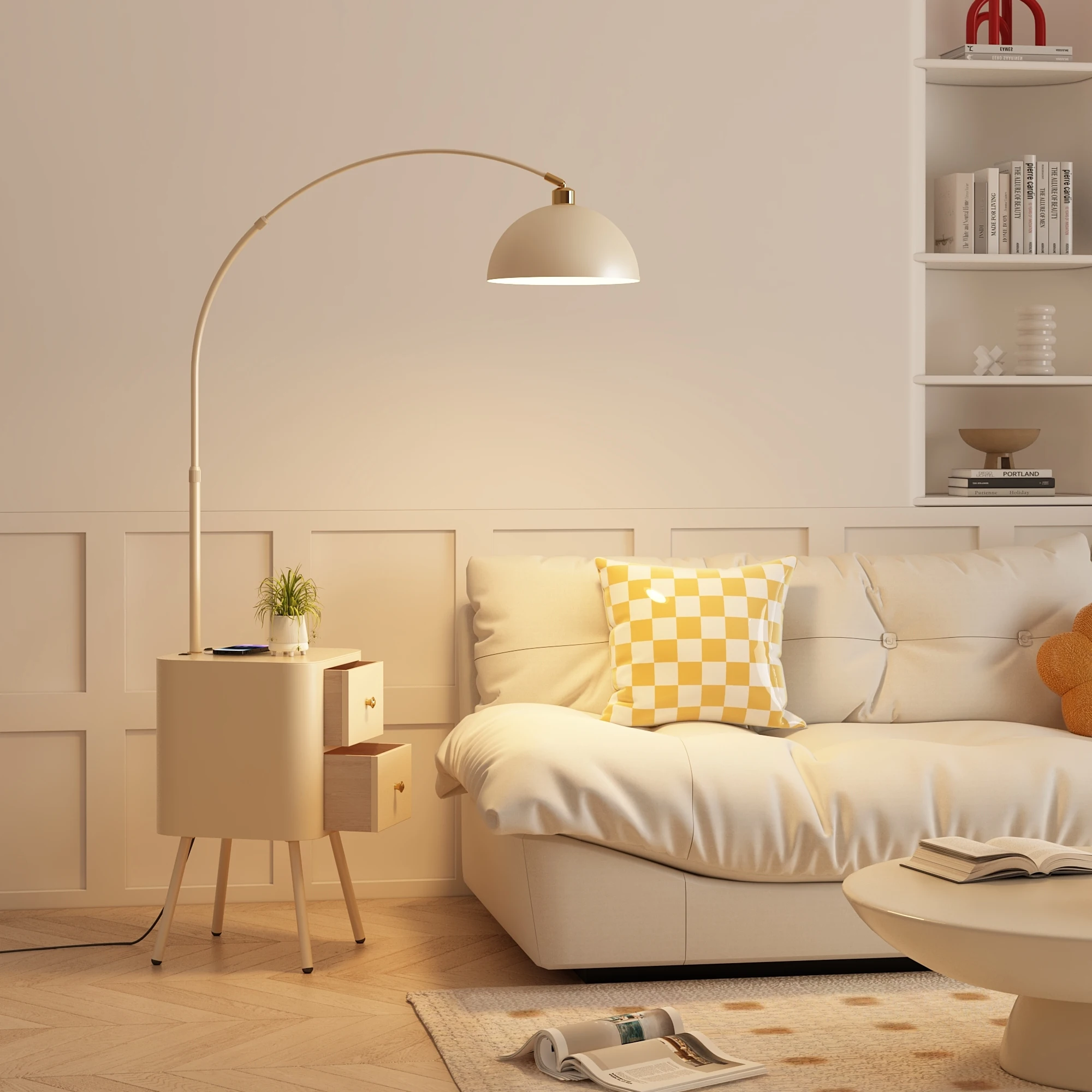 Wireless Charge Led Floor Lamp for Living Room Sofa Side with Shelf Standing Lamps Remote Control Dim Rading Table Lights