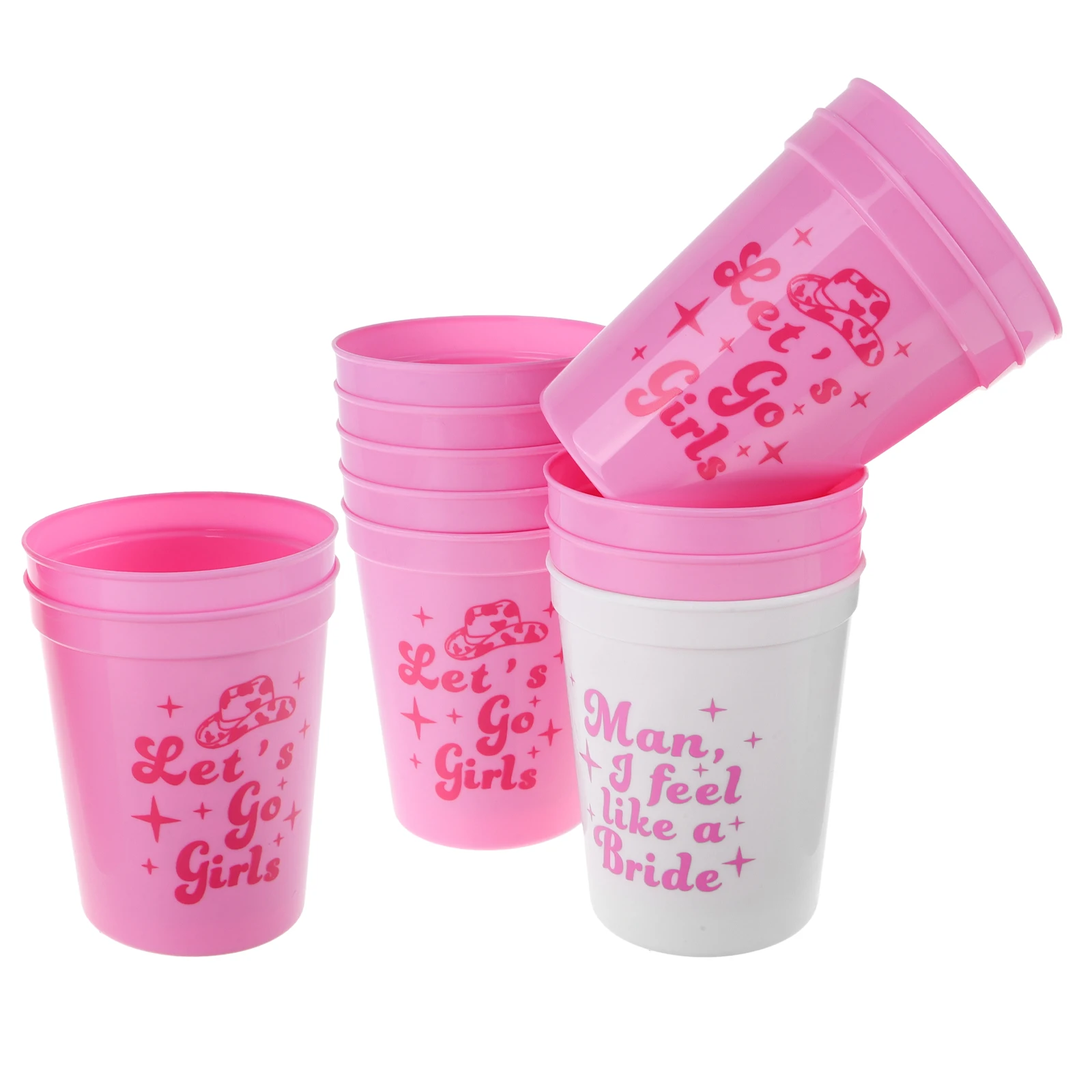 

12pcs Party Cups Set 473ml Pink Bride Bachelorette Single Wedding Juice Cup Fun Beverage Glasses Reusable Plastic Easy Clean