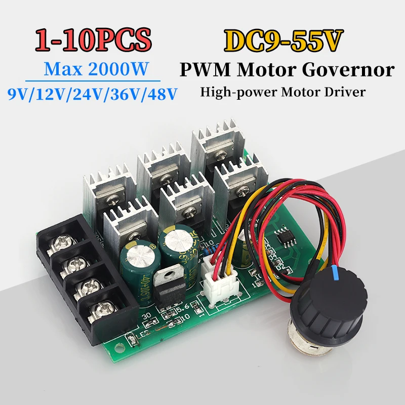 1-10PCS DC9-55V PWM Motor Governor Motor Pump Speed Controller Driver 40A 2000W High Power Speed Controller 9V/12V/24V/36V/48V