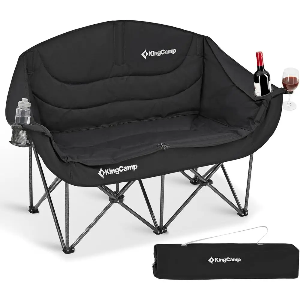 

Двойное складное кресло для кемпинга, сверхпрочное, выдерживающее нагрузку до 300 кг, двухместный портативный диван XL для взрослых, с мягкой обивкой, комфортное, на двоих.