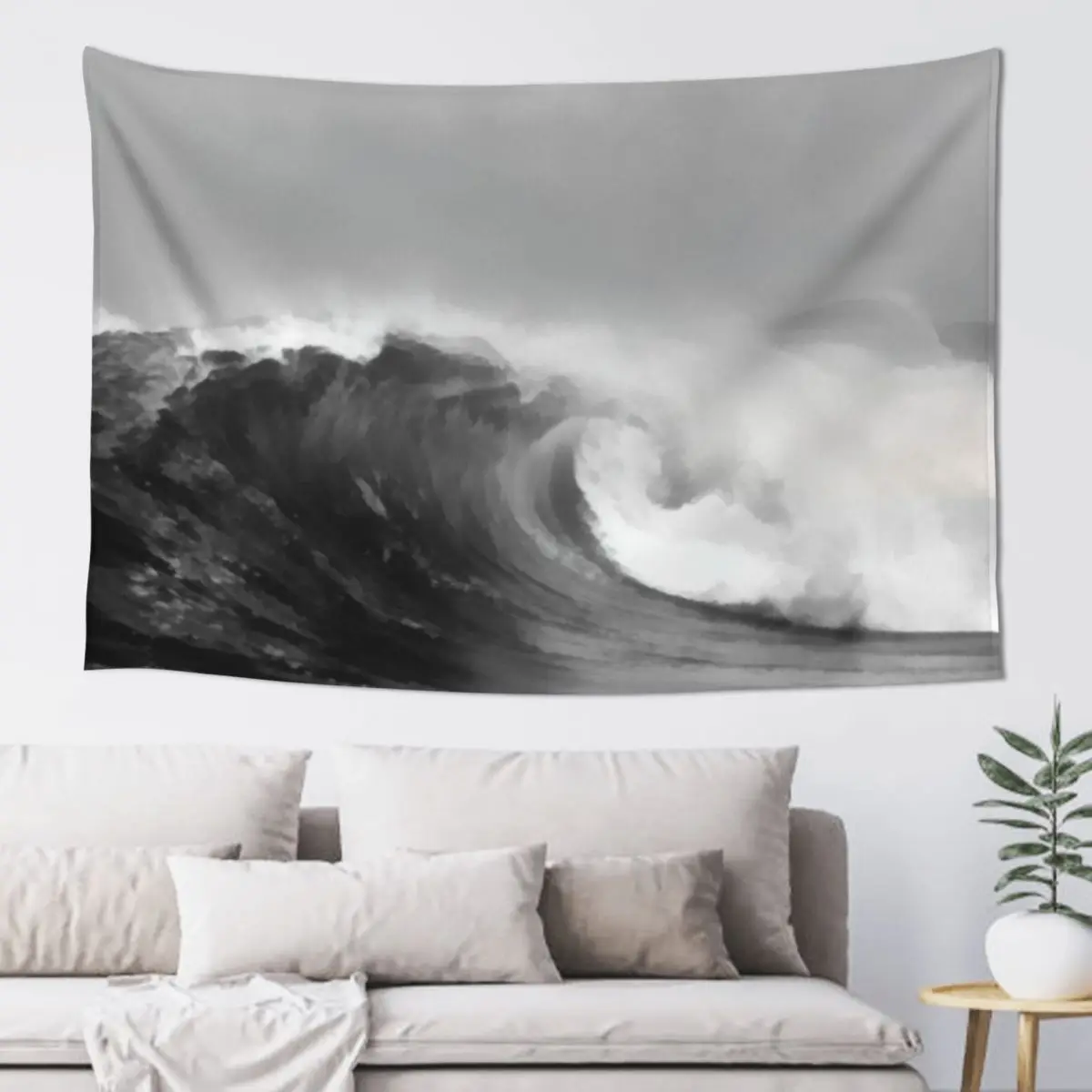 Black and White Acrylic Painting of Wave and Sky Tapestry Nordic Home Decor Bedroom Decoration Tapestry