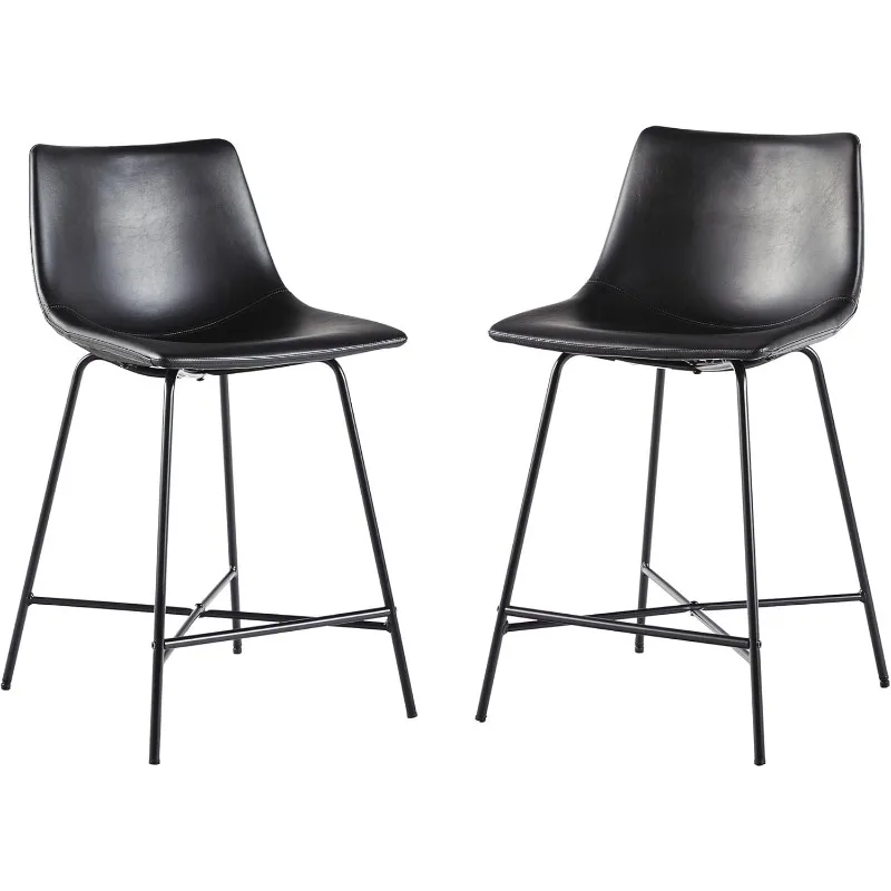 

Modern Upholstered Faux Leather Armless Counter Stools with Powder-Coated Steel Base, Set of 2, Black