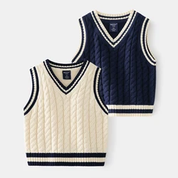 Autumn Children Sweater Vest College Korea Style Boys Knit Sweater School Uniform Knitted Girls Sleeveless Pullover Sweater Vest