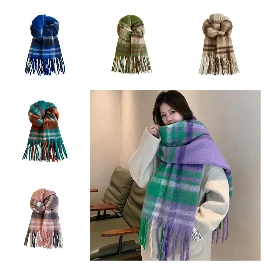 

Simple Tassel Plaid Wool Scarf Colour Matching Cashmere Shawl Long Shawl Plush Solid Color Winter Cashmere Scarves Girl