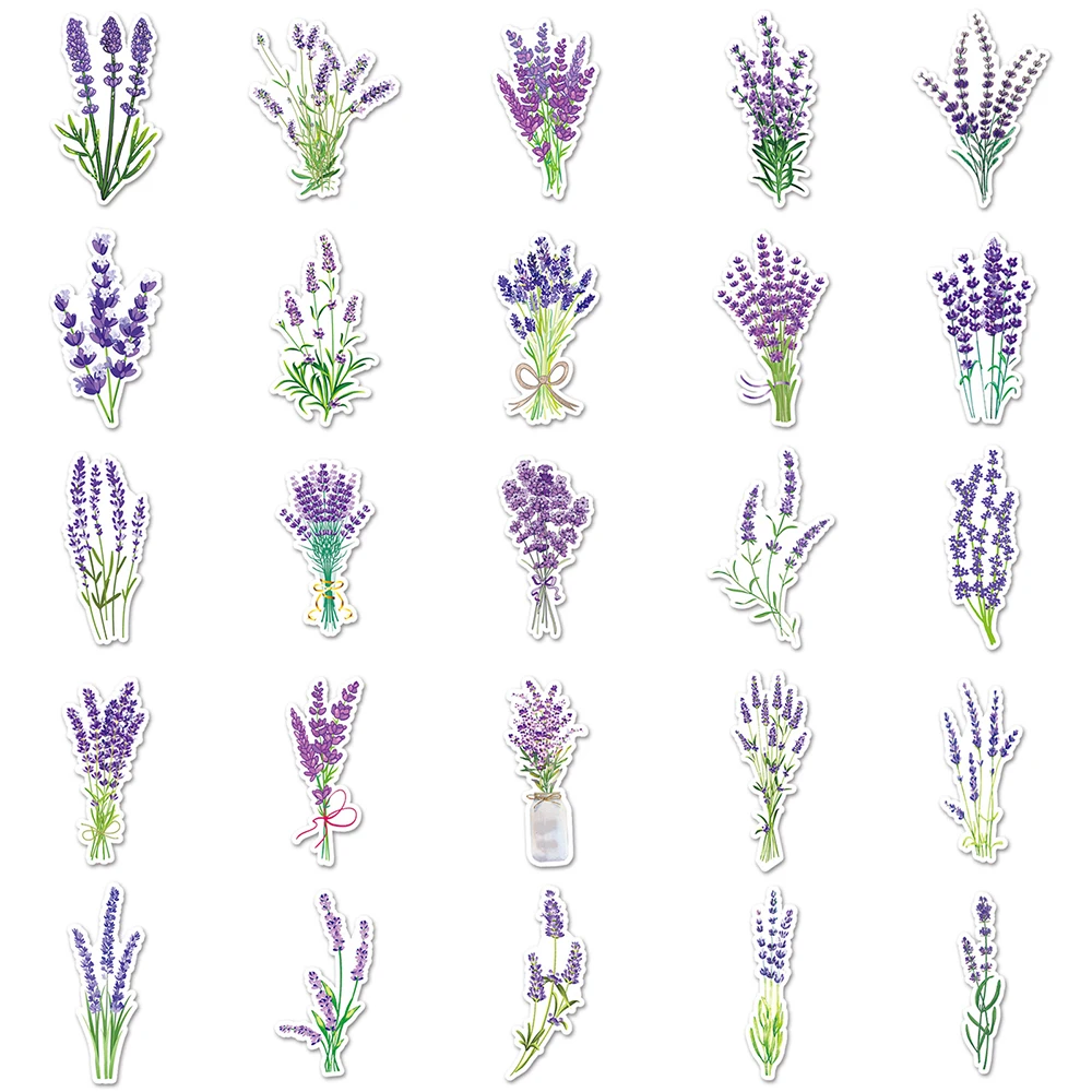 10/30/50pcs Beautiful Flower Lavender Stickers Decoration Decals DIY Laptop Notebook Guitar Suitcase Stationery Sticker Kids Toy