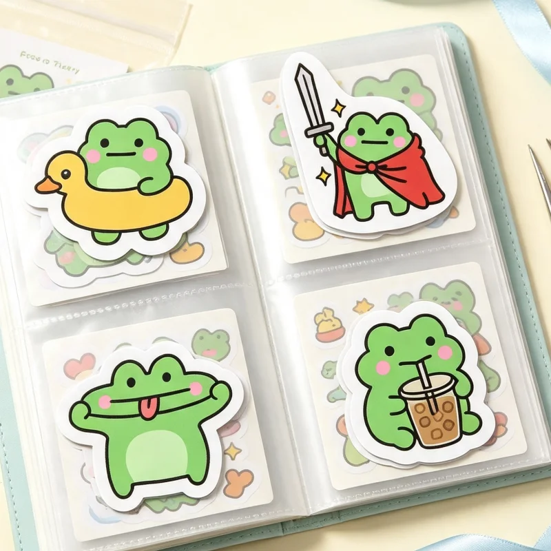 Kawaii Tiny Frog Stickers Pack, Cute Cartoon Green Frog Waterproof Vinyl Decal Cosplay Accessory For Phone Case Skateboard Cup