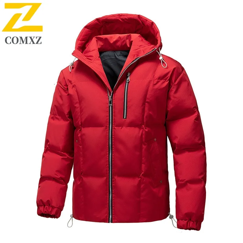 Men's Winter Hooded Padded Jacket Thermal Loose Fit Windproof Parka Casual Thickened Fleece Lined Coat Snow Outdoor Bread Style