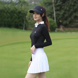 Swan Golf Women's Summer Lapel Ice Silk Thin Long Sleeved Top Zipper Style Sun Protection Shirt Spring Ladies Golf Skirt