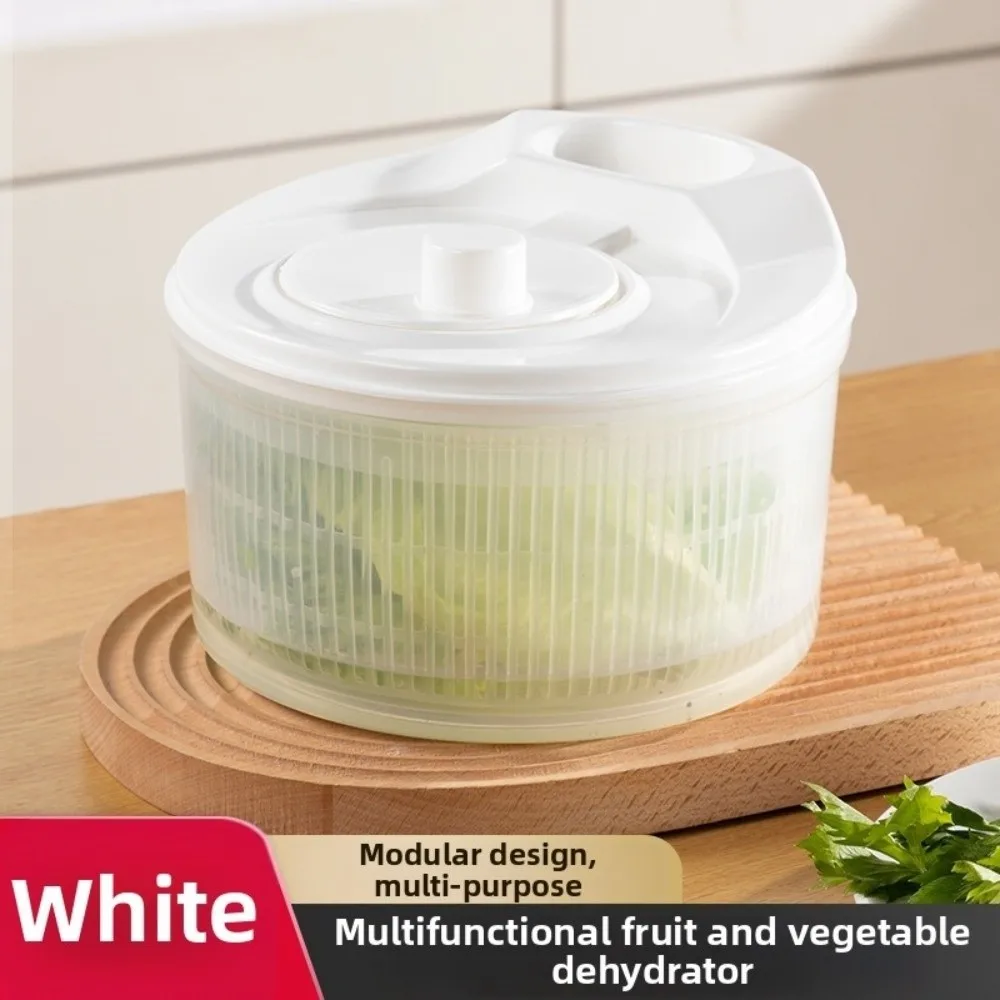 White Manual Vegetable Dehydrator Multifunctional Kitchen Gadgets Salad Spinner Dryer Fruit Lettuce Drain Basket Leafy Greens