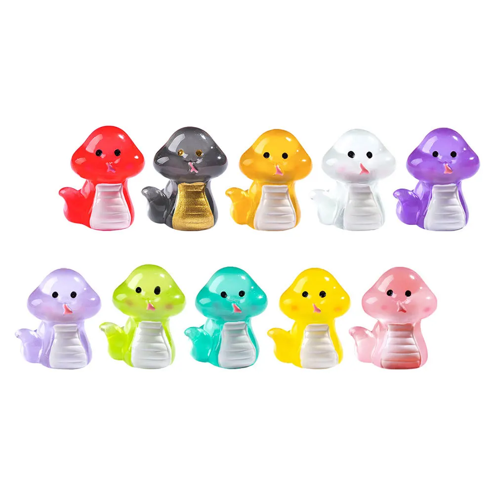 

10Pcs Glow in The Dark New Year Snake Decorations Mini Resin Snakes for Desktop Car DIY Tiny Snake Ornaments Cake Topper