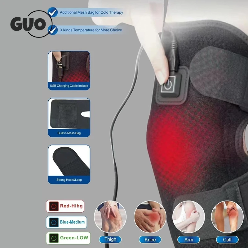 Electric Leg Heating Knee Pad 5V USB Charging Heated Knee Brace 3 Heat Levels Knee Heating Pad For Knee Joint Pain Relief