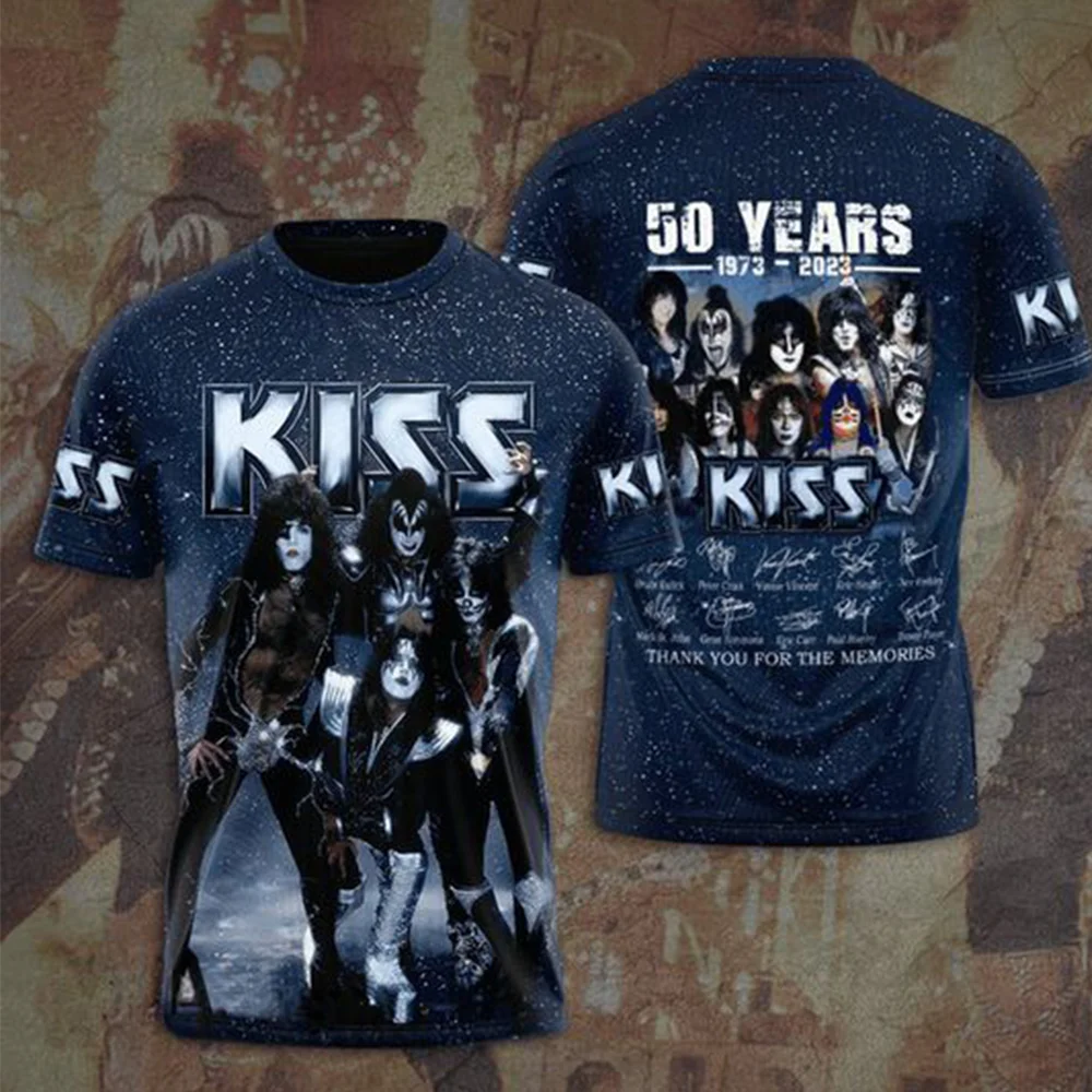 New Kiss Band 50th Anniversary 1973-2023 Signature 3D T-shirt Summer Children\'s Printed Tops Celebrity Peripheral Adult Clothing