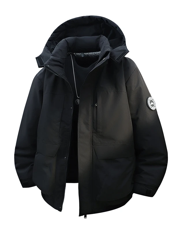 

Утепленная хлопковая куртка большого размера с капюшоном для мужчин, с множеством карманов, с логотипом, черная, молодежная верхняя одежда, повседневное зимнее пальто