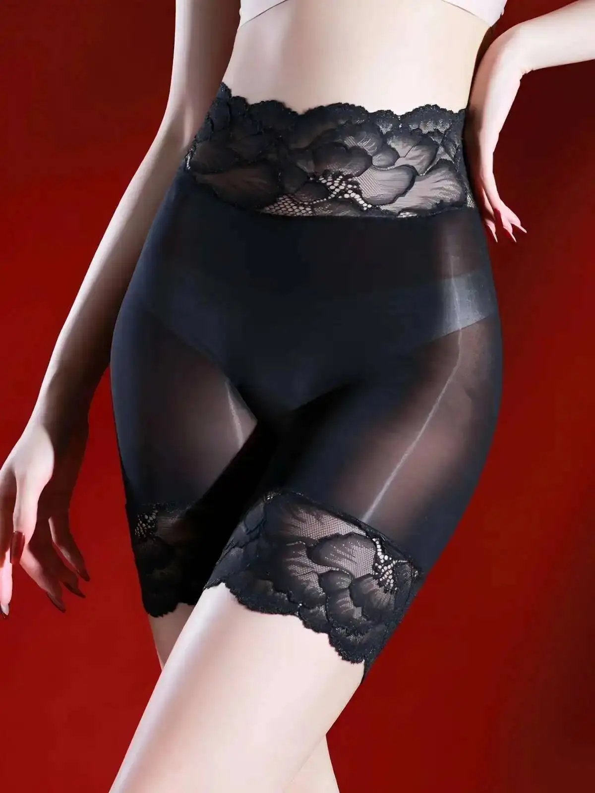 투명하고 반짝이는 플랫 앵글 속옷 섹시한 레이스 미드 웨이스트 울트라씬 실키 스무스 메쉬 레이스 섹시 여성 시어 쇼츠 2025 86HX