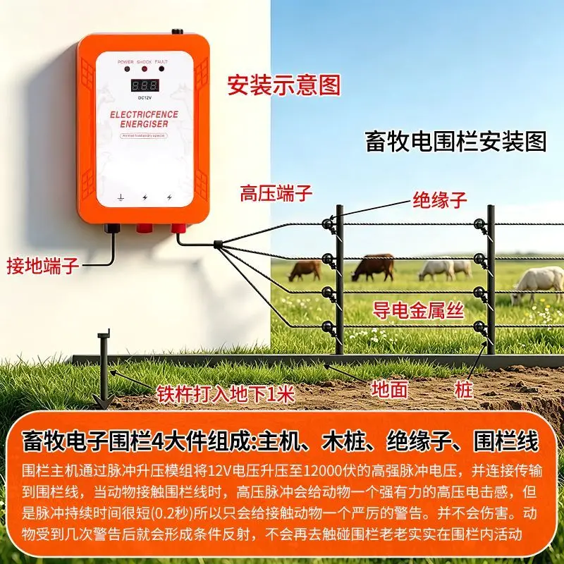 Animal Husbandry Electronic Fence Cattle And Sheep Electric Fence Pulse Electronic Fence Host Pasture Breeding Power Grid System