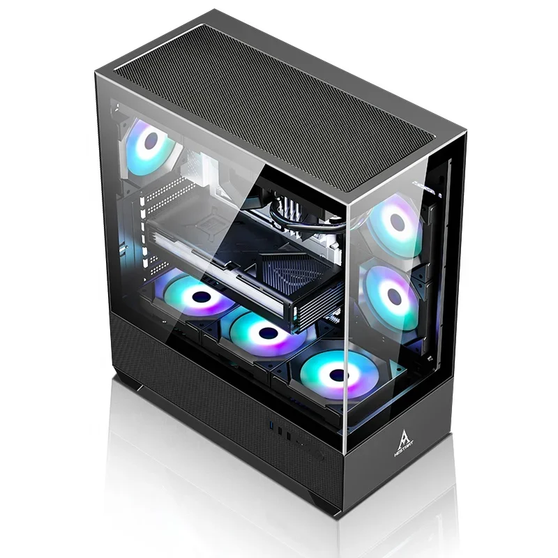

'Gaming PC Case for M-ATX EATX Panoramic Toughened Glass Side Transparent Desktop Power Supply Support 360 Water Cooler