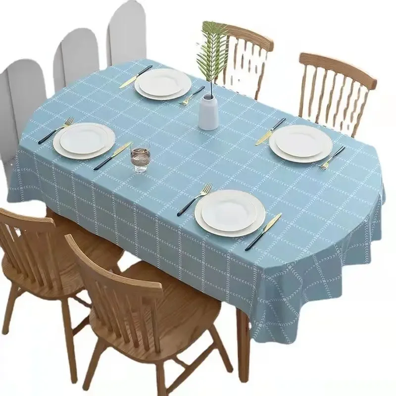 Tablecloth Oval 200cm Gray Plaid PVC Waterproof Table Cover Modern Style for Dining Table Cloth Ellipse Decor Daily