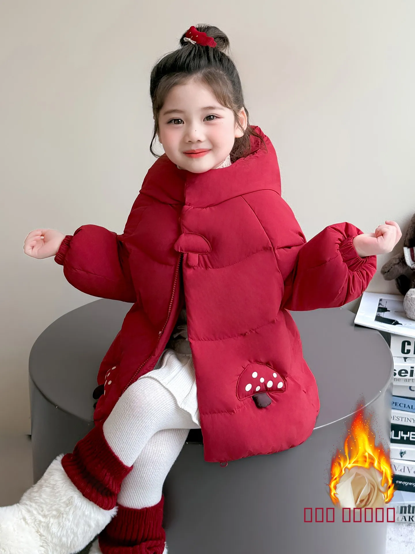 

Girls Thiened Hooded Cotton Jaet Red Winter New Sle Cartoon Bread Clothes Baby Girl Cotton Coat Outerwear Sweet Sle