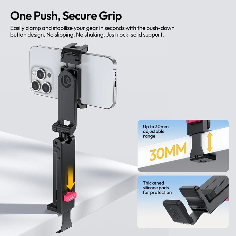 ​ Ulanzi MA89 Uchwyt na Telefon do Smartfona Statyw Selfie Stick z Zaciskiem Dolnym 30MM do Biurka Ściany Sklonionego — zdjęcie produktu 2