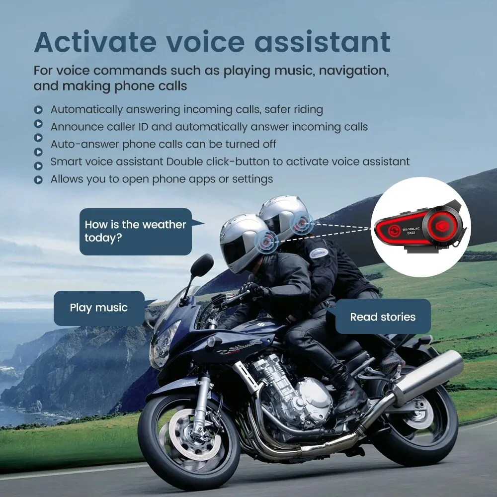 GEARELEC DK02 Motorhelm Headset Stereo Bluetooth Handsfree bellen IPX7 Waterdicht 2800mAh met driekleurig omgevingslicht