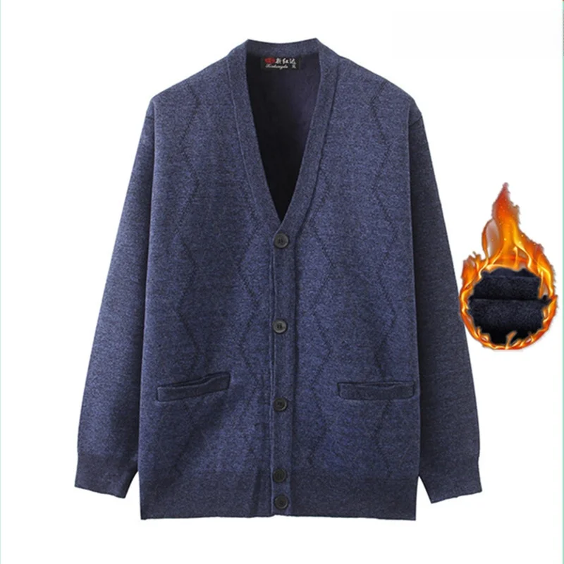 

Вязаный свитер Thiened Fce осенне-зимний, свободный, длинный, с V-образным вырезом, кардиган-пальто для мужчин среднего и старшего возраста...