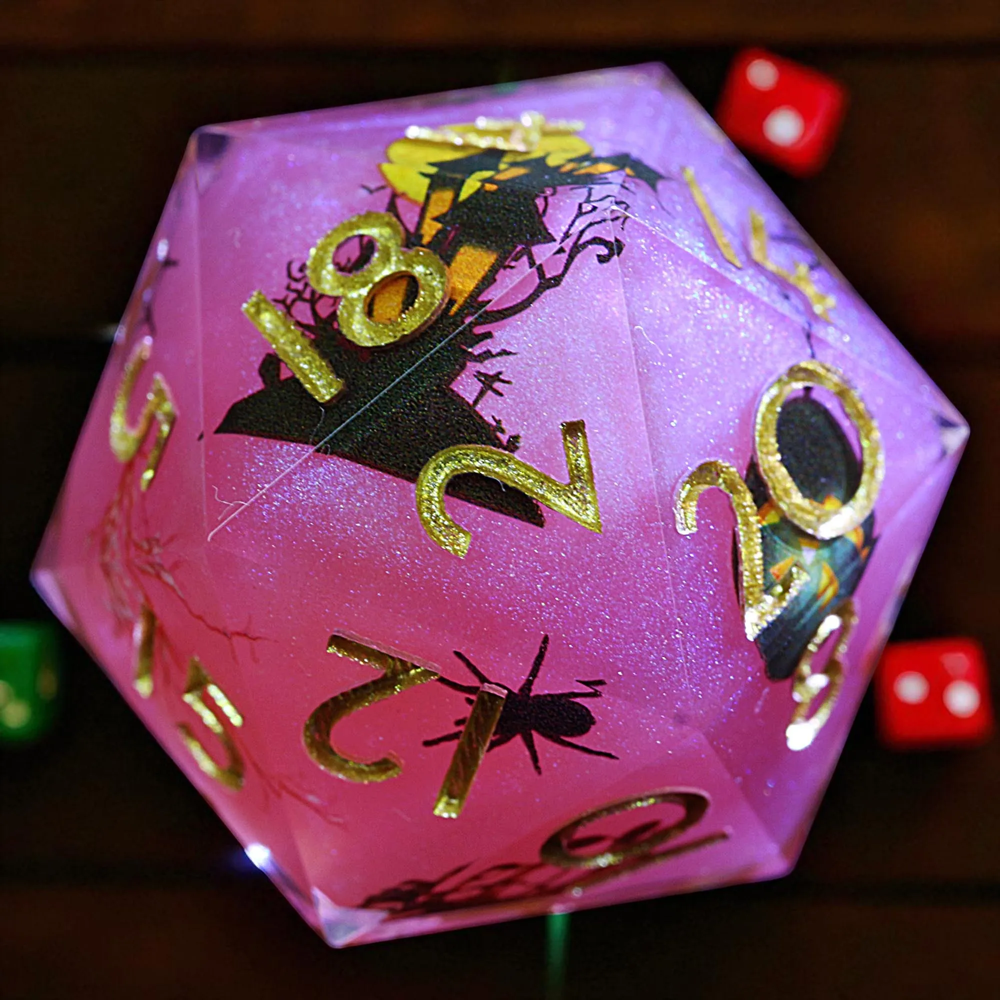 

Хэллоуин 9, набор костей из многогранной смолы D&D, розовый блестящий жуткий дом