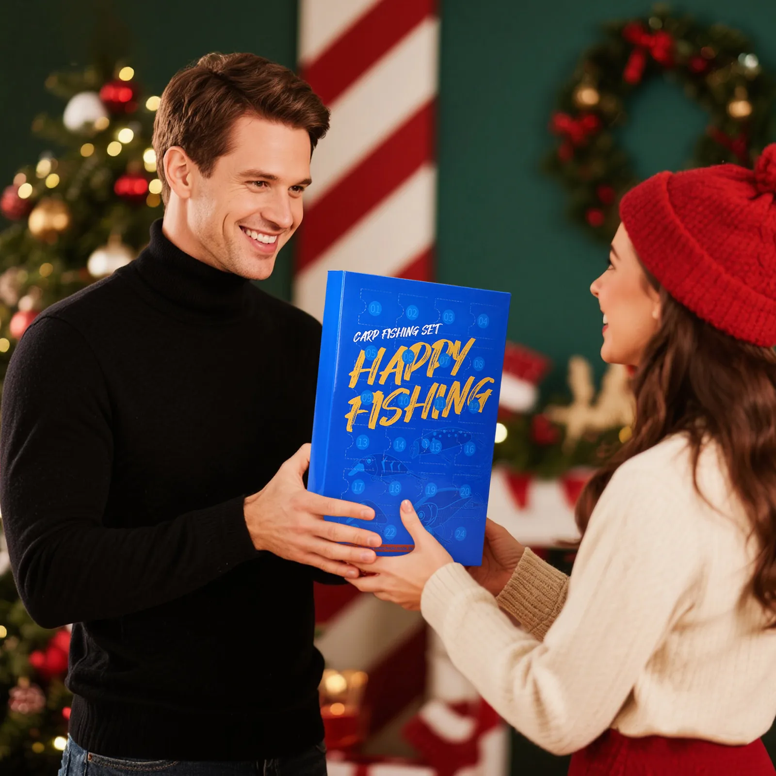 Kalendarz zegarowy do klasy 2025 Kalendarz adwentowy wędkarski dla mężczyzn, dorosłych wędkarzy, nastolatków, dzieci, kalendarz świąteczny, zegar zasilany z gniazda.