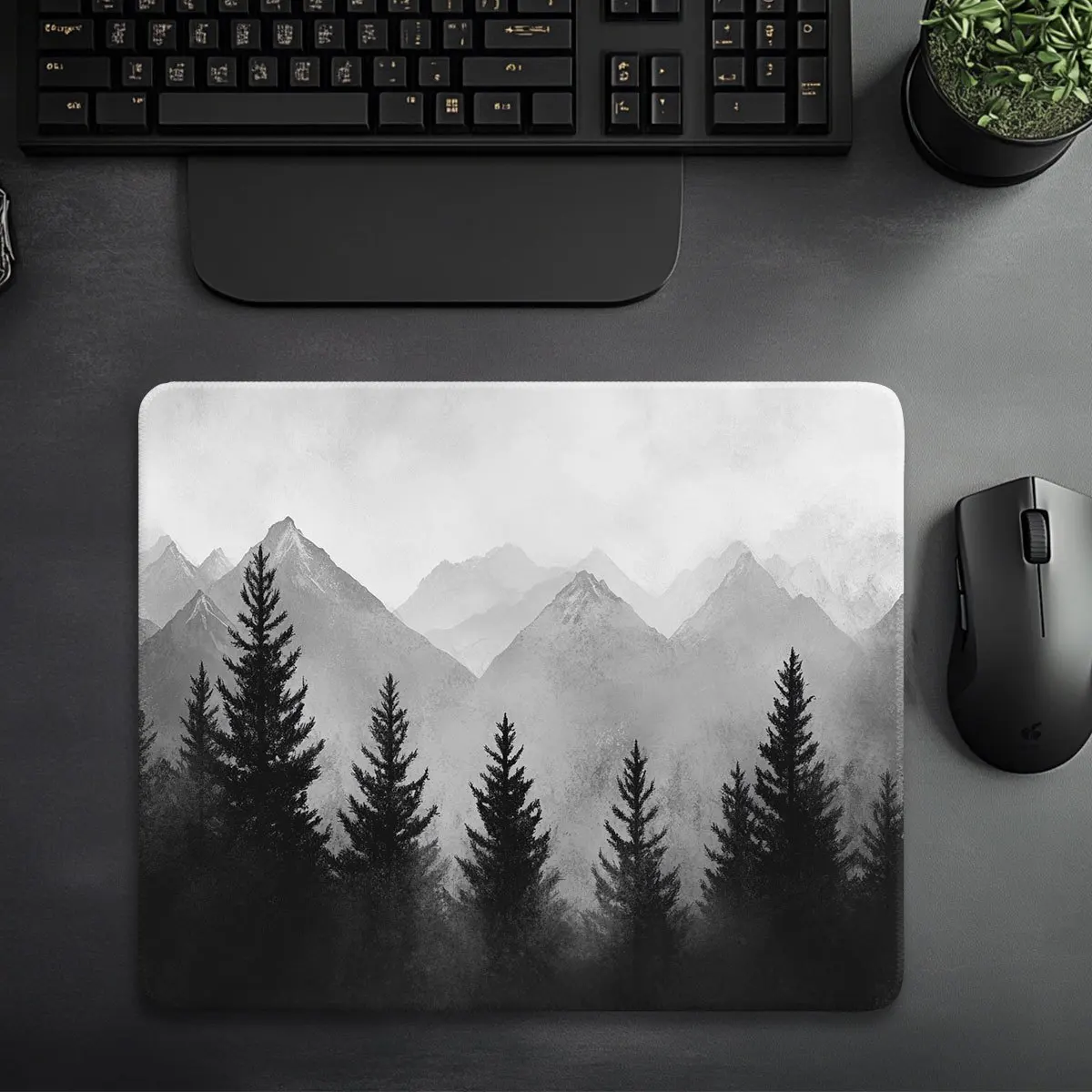 

The forest and mountain view designed mousepad is washable and durable with a rubber base, suitable for both office and home use
