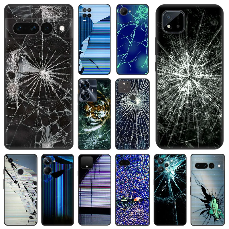 Matte Phone Case for Pixel 8 8a 7 7a 6 6a Moto Edge20 30 40 OneFusion G200 Cracked Screen Color Glass fracture Pattern Art Cover