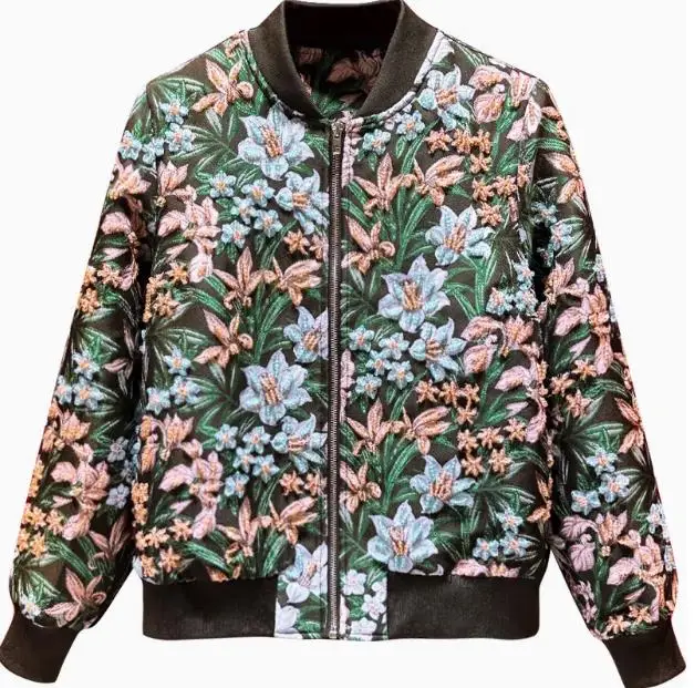 Europe and the United States women's 2024 winter new Long sleeve heavy stitching bead flower jacquard fashion Zip jacket XXL