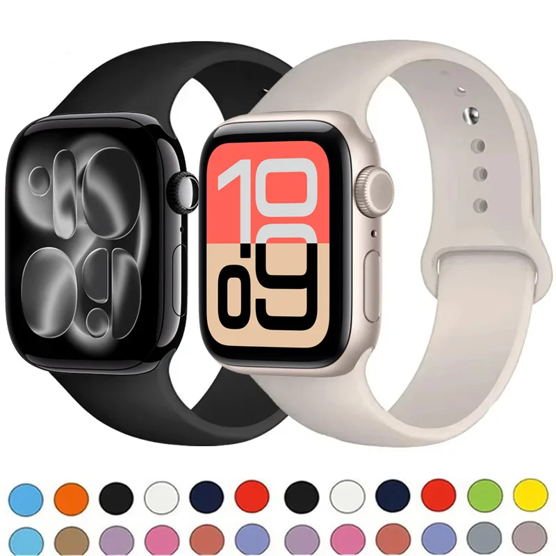 For Apple Watch 10 band 46mm/42mm 44mm 40mm 45mm 41mm Silicone correas bracelet iWatch series 11 9 8 7 6 se ultra 2 3 49mm strap