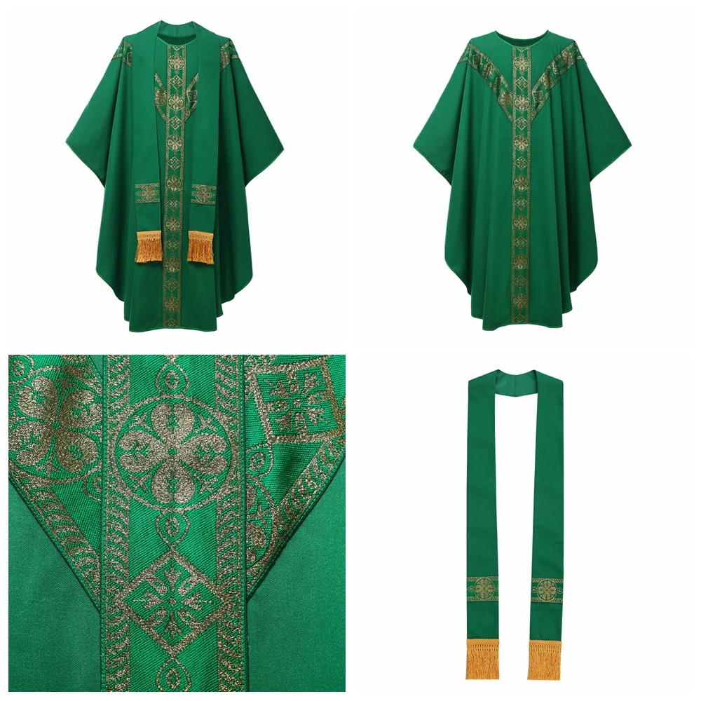 Halloween Priester Chasuble Katholische Kirche Pater Messegewänder Robe mit Quaste Geistlichen Robe – Detail 2
