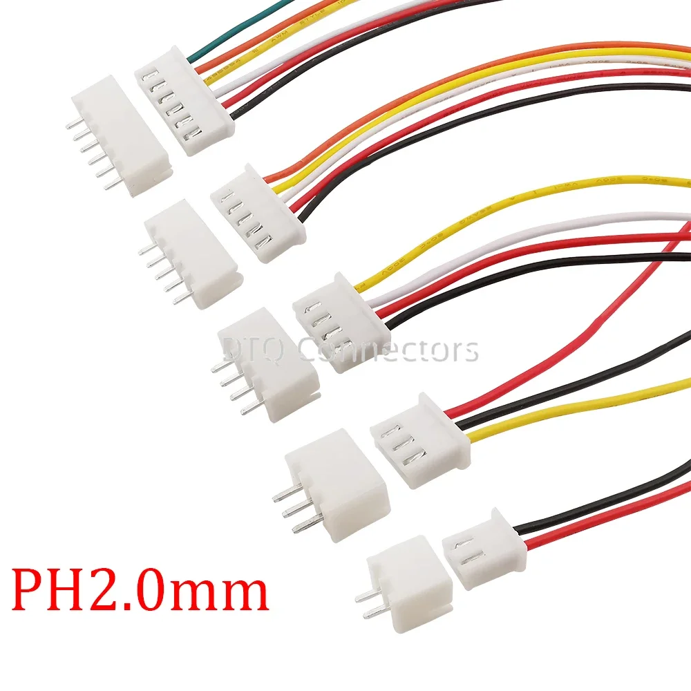 5sets Mini JST PH2.0mm 2-6Pin Male Female Plug 200mm 26AWG Cable Connector