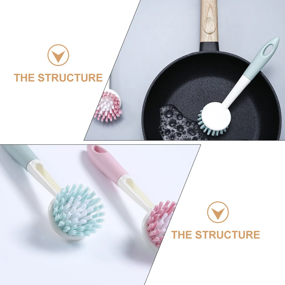 

2pcs Long Handle Dish Brush Pan Scrubbing Brush Kitchen Sink Scrubber Heavy Duty Bristles Lightweight Countertop Cleaner Storage
