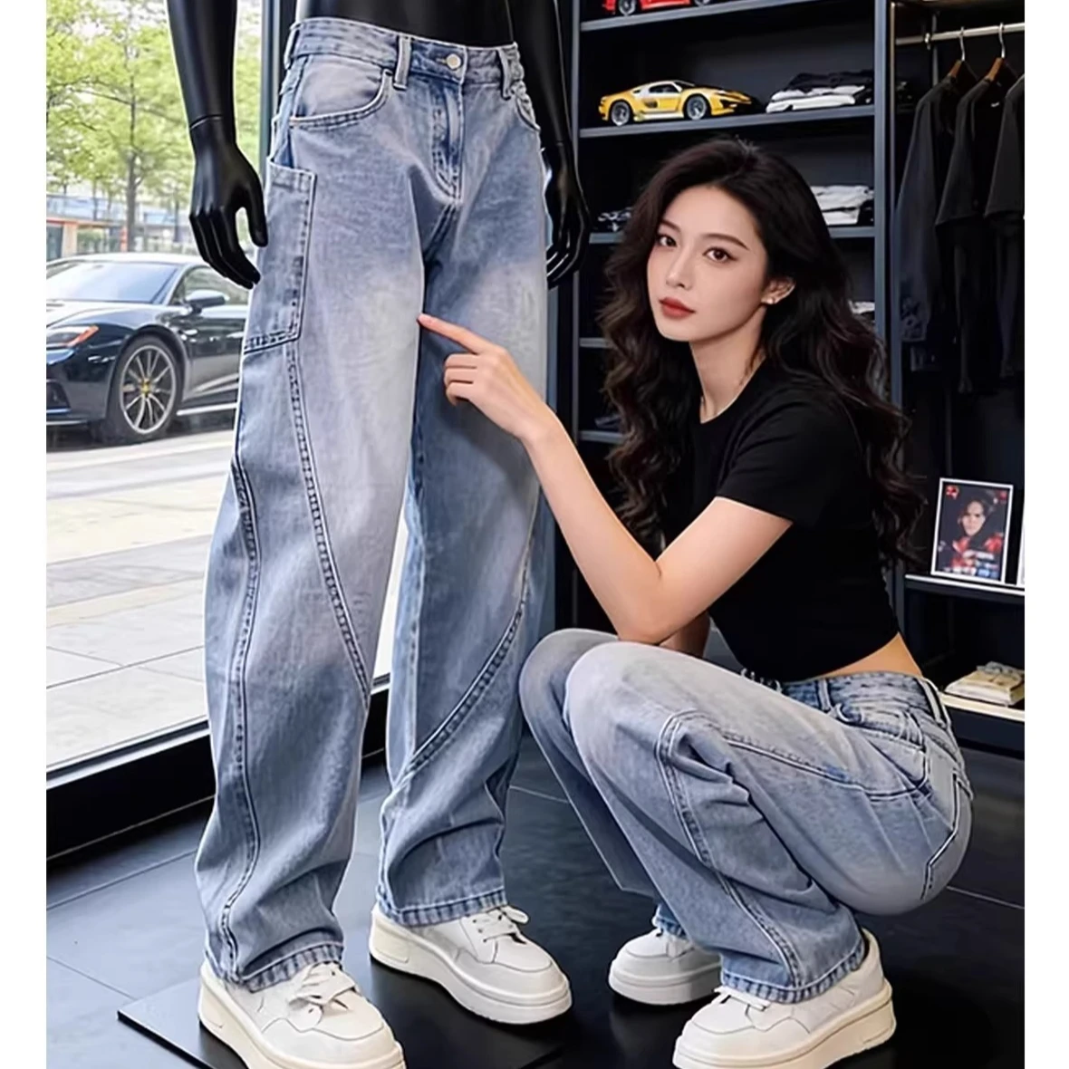 Calças Jeans Baggy Y2K para Homens e Mulheres, Estilo Hip Hop Harajuku, Calças de Denim de Perna Larga, Moda Streetwear Coreana, Calças Cargo Oversize
