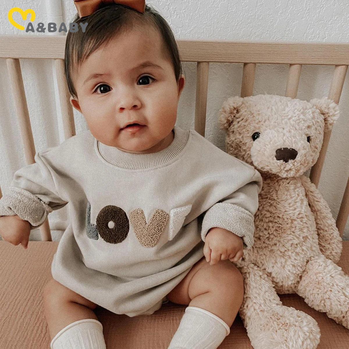 

0-12M Newborn Infant Baby Boy Girl Romper Cute Love Letter Long Sleeve Jumpsuit Playsuit Fall Spring Clothing