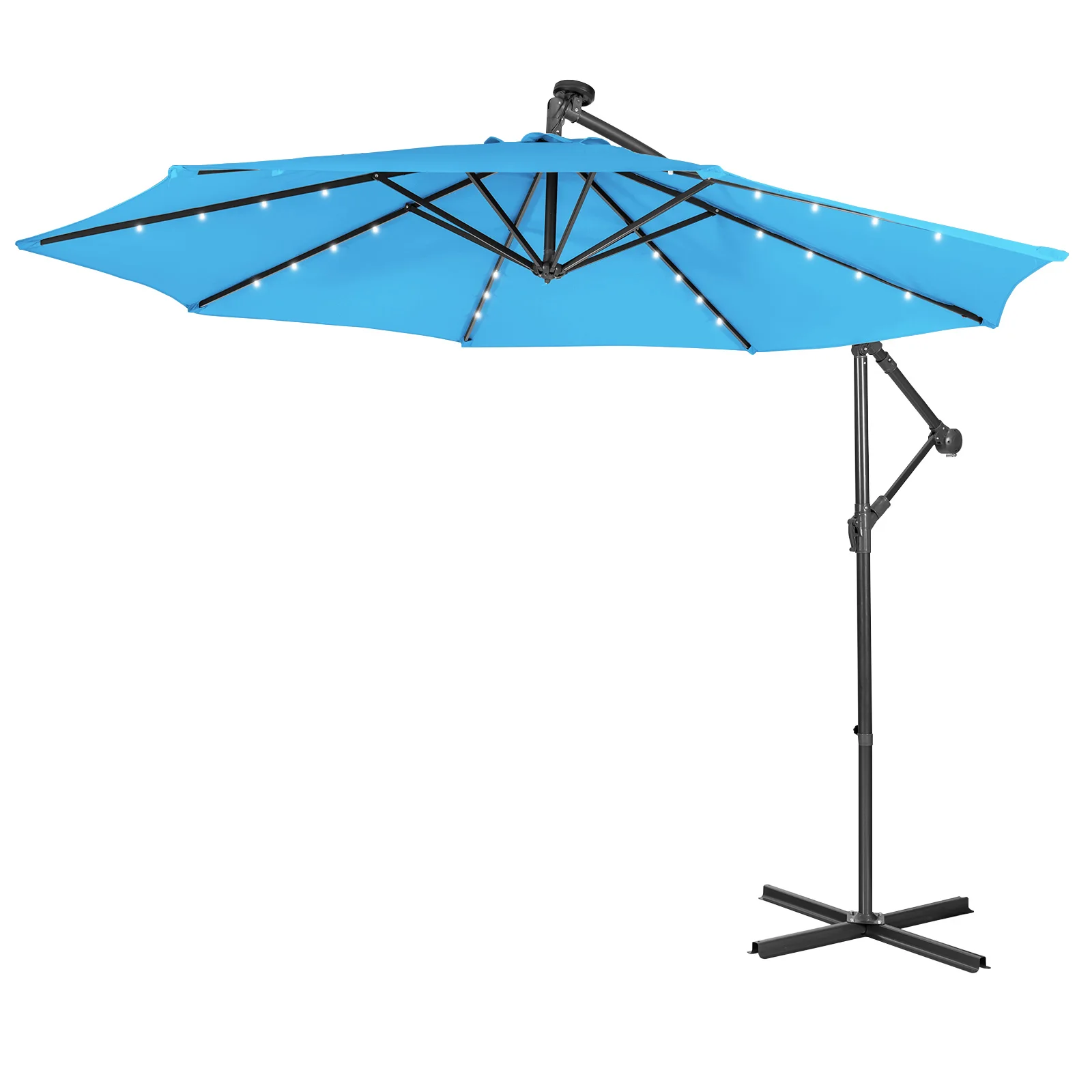 

10FT Cantilever Solar Powered 32 LED Lighted Patio Offset Umbrella Outdoor Blue