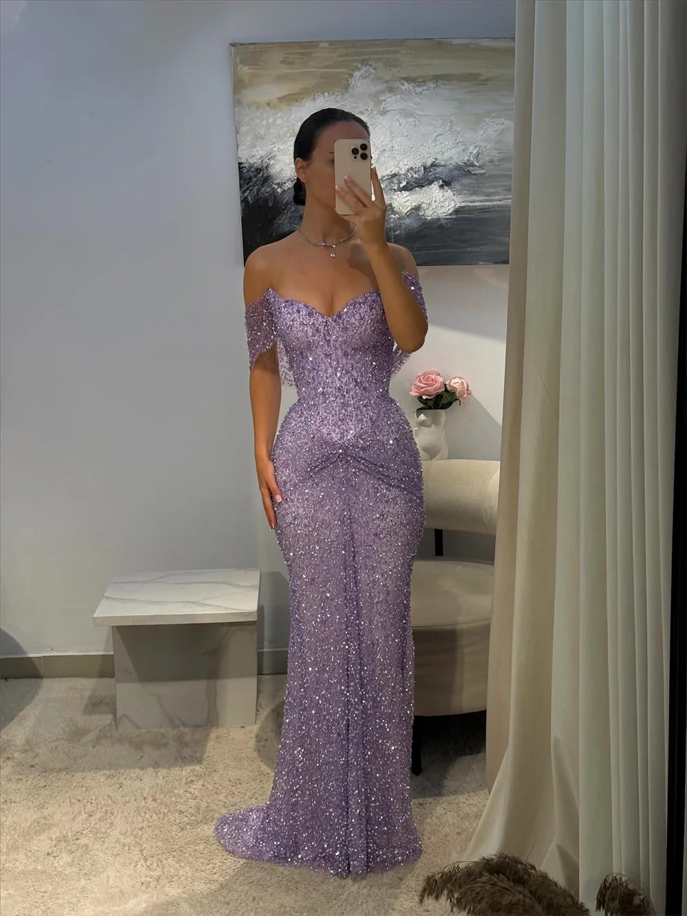 Cathy Customized Purple Luxury Rhinestones Mermaid Prom Dress Off The Shoulder vestidos de noiva Floor-length Formal Evening image 2