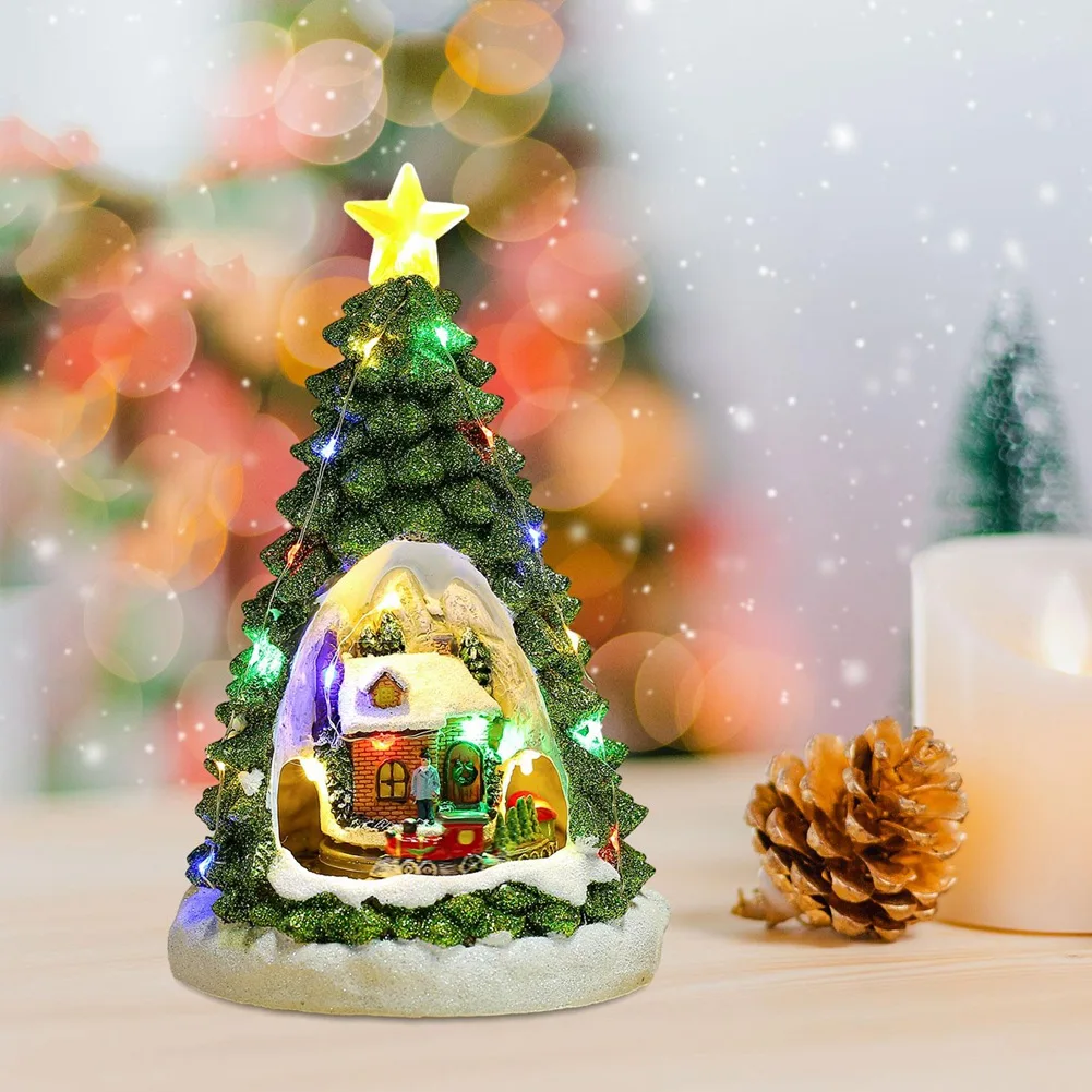 

AB15-Christmas Tree Light House Music Decoration Adult Children Rotating Train Winter Scene House Desktop Holiday Decor