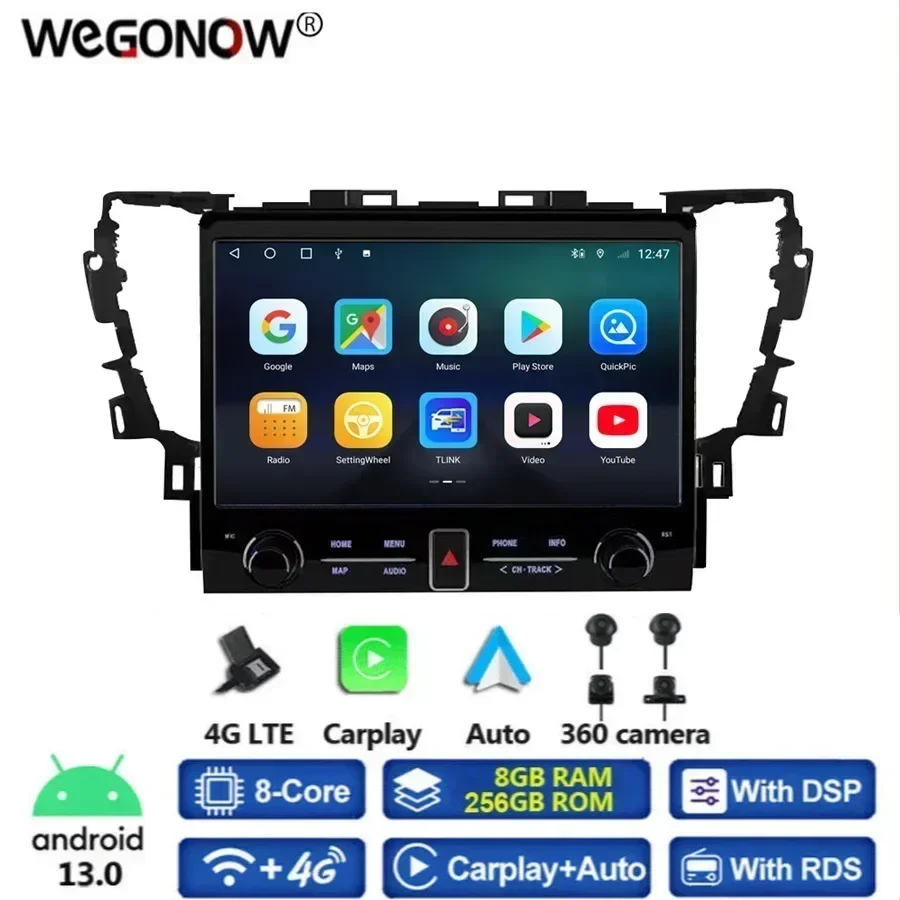 360 Camera 8G+256G Android 13.0 Car DVD Player GPS MAP WIFI BT 5.0 RDS Radio 4G LTE Carplay auto For Toyota Alphard 30 2015-2021