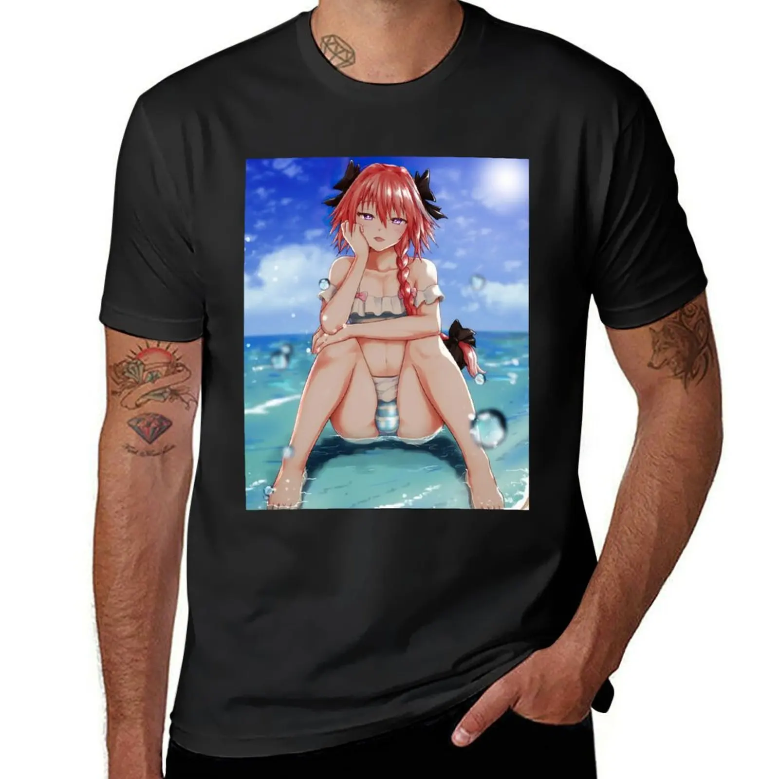 Astolfo Oversized Praia T-Shirt, Blanks Roupas Masculinas, Kawaii