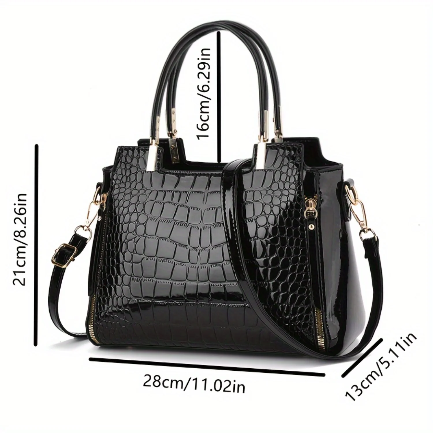 Fashion Top Handle Satchel Bag, Crocodile Pattern Crossbody Bag, Women's Trendy Handbag & Shoulder Bag