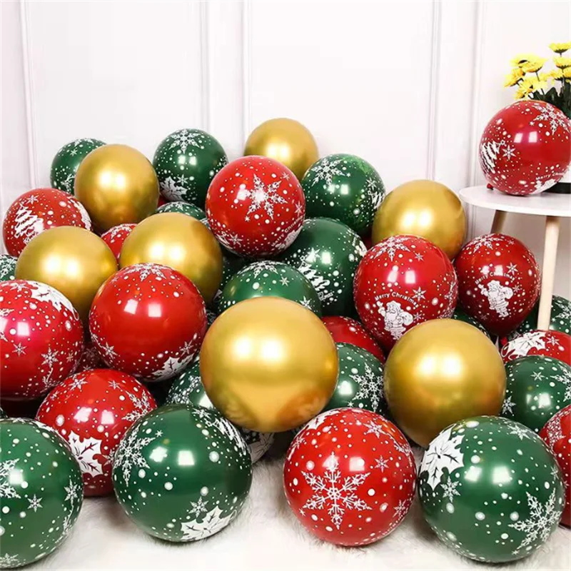 

30/50Pcs 10 inch Christmas Latex Balloon Green Red Santa Claus Christmas Tree Print Balloon for Christmas Party Decoration