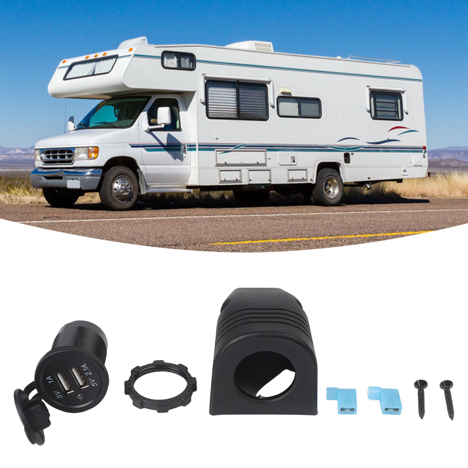 

12V 24V Dual USB Socket Mount for Caravan Camper Van Boat For Motorhome with Waterproof Dustproof Cover Connectors and Screws