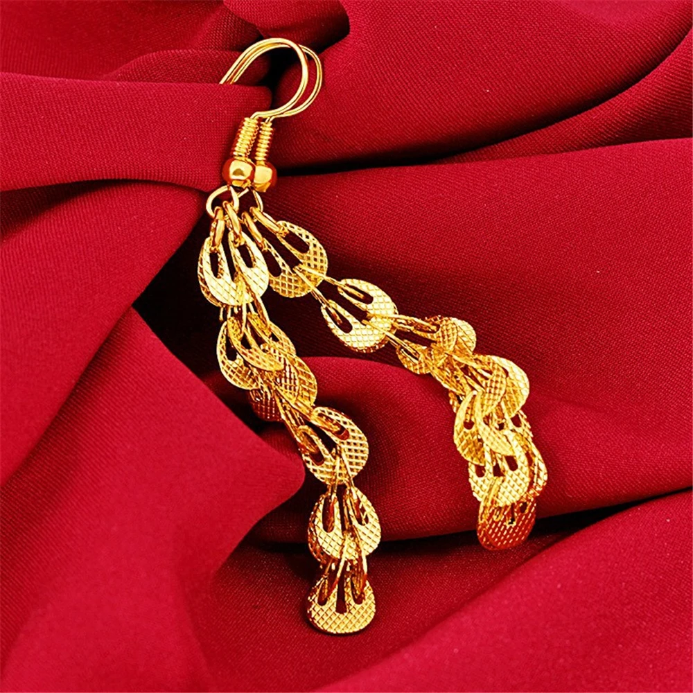 Yellow Gold Plated Charm Earrings For Women Peacock Tail Long Tassel Drop Earing Brincos Femme Wedding Jewelry Accessories Gift