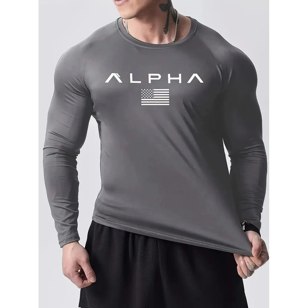 تي شيرت رجالي بأكمام طويلة سريع الجفاف من Alpha America Tough Guy Style للتدريب في صالة الألعاب الرياضية ناعم وقابل للتمدد ومريح وخفيف الوزن